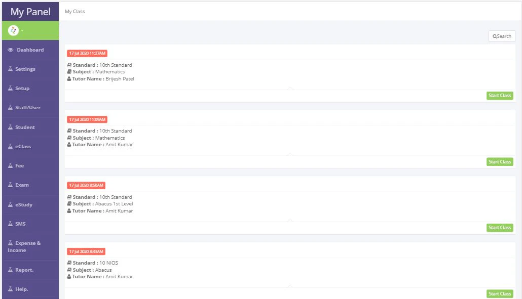 screenshot of Smart Classes